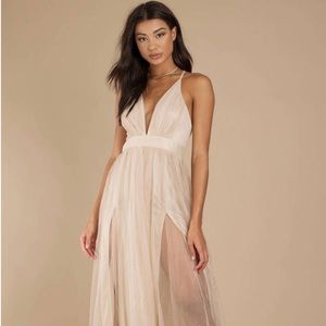 Gold Plunging Side Slit Maxi Dress